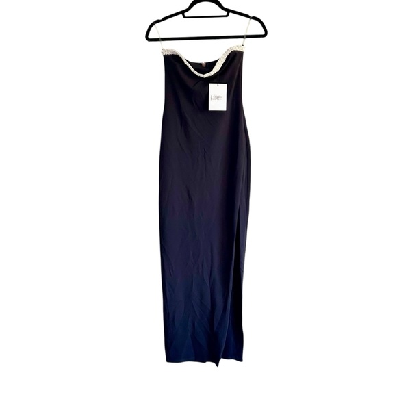 NEW Nookie Sz Small Nouveau Gown in Black Pearl Neckline Slit Crepe Strapless - Picture 2 of 10